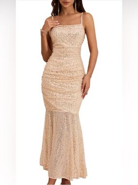 Pre-Loved Elegant Sequin Mermaid Evening Dress - Champagne